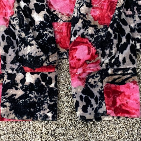 Petite Medium Ladies Warmup Velour Jacket Pink Roses Zipper Pockets Activology - Picture 4 of 10